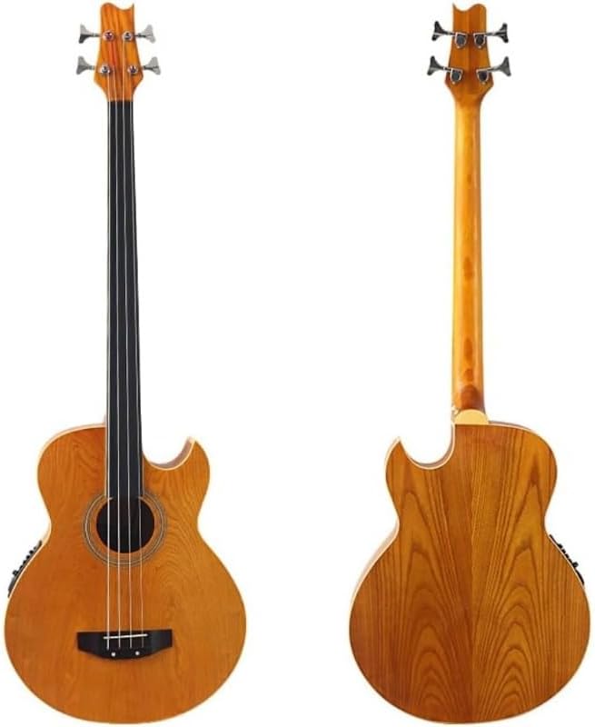 Acoustic Electric Bass Guitar 43 Inch Cutaway Body with Built In EQ, 4 String Folk Bass Design with Carry Bag for Live Performance, Studio Recording and Acoustic Electric Playing Use