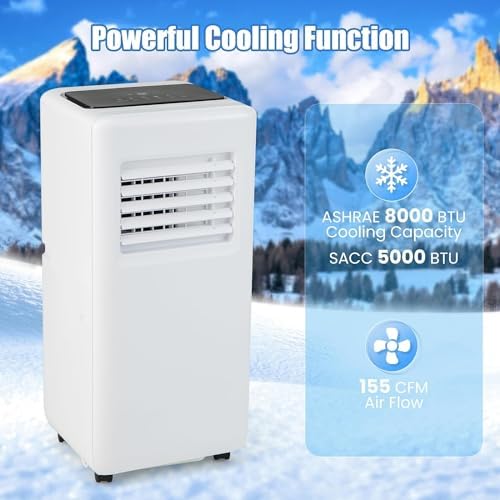 GOFLAME 8000 BTU Portable Air Conditioner, 3-in-1 Floor Air Cooler w/Remote Control, LED Digital Display, Ambient Lighting, 1-24H Timer, Window Installation Kit, AC Unit for Rooms Up to 250 Sq.Ft