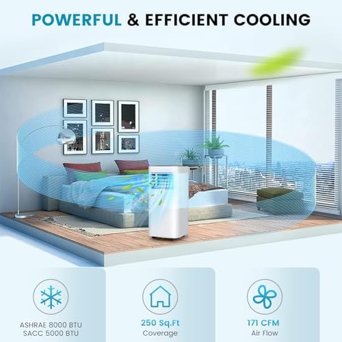 DORTALA Portable Air Conditioners 8000 BTU, 3 in 1 AC Cooling Unit with Remote Control, Dehumidifier, 24H Timer, Window Kit, Personal Standing AC for Bedroom, Dorm,White+Black