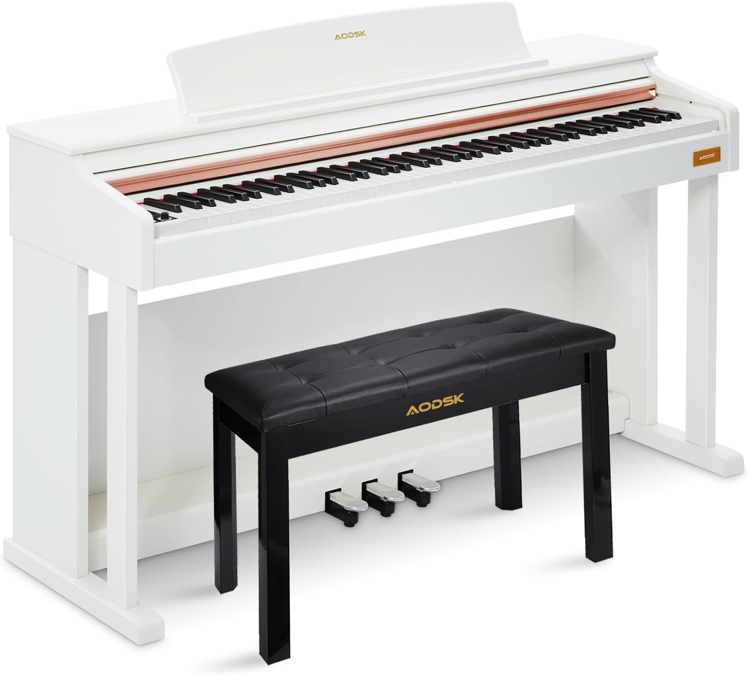 AODSK 88 Key Weighted Hammer Action Digital Piano with Full-Size Weighted Keys+AODSK Wooden Duet Piano Bench with Padded Cushion and Storage Compartment