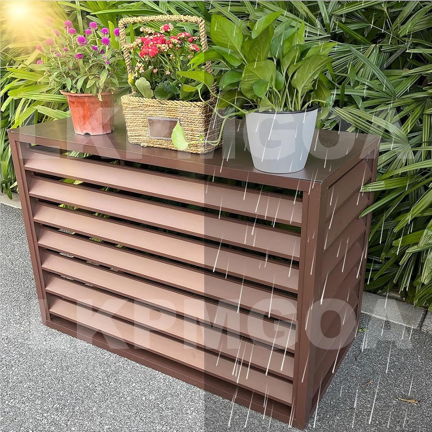 Air Conditioning Cover Aluminum, General Purpose Outdoor Air Conditioner Fence, Rainproof, Keep Away Branches and Leaves(Brown,110cm)