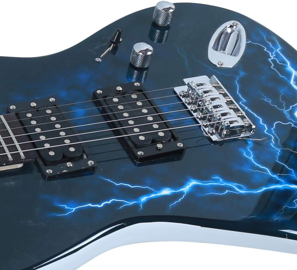 Electric Guitar with Gig Bag,Straps,Picks,Power Cord,Tremolo Arm Set for for Beginner Kid Teen Student Adult Travel,Lightning Style (White back)