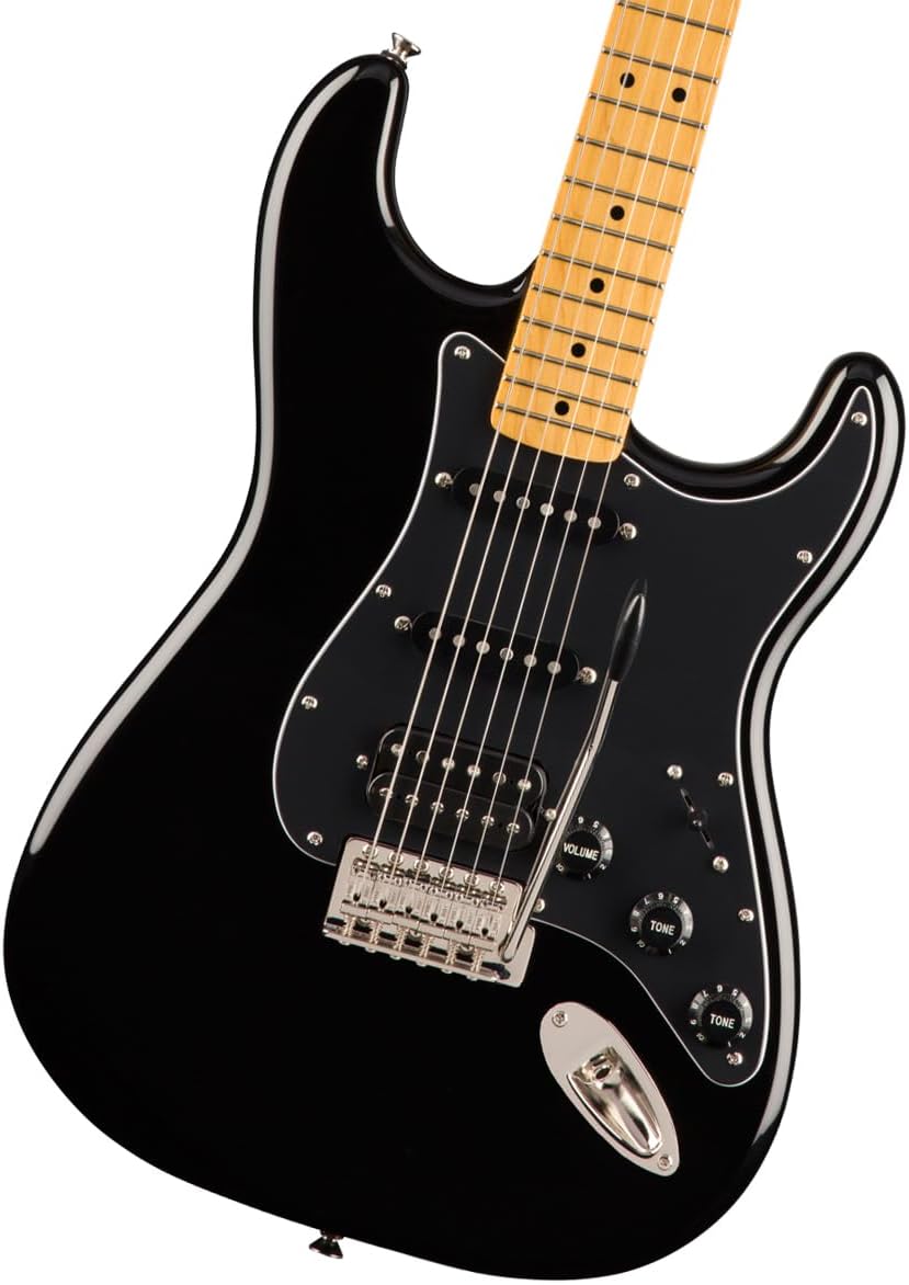 Squier Classic Vibe 70s Stratocaster Electric Guitar, with 2-Year Warranty, Black, Maple Fingerboard