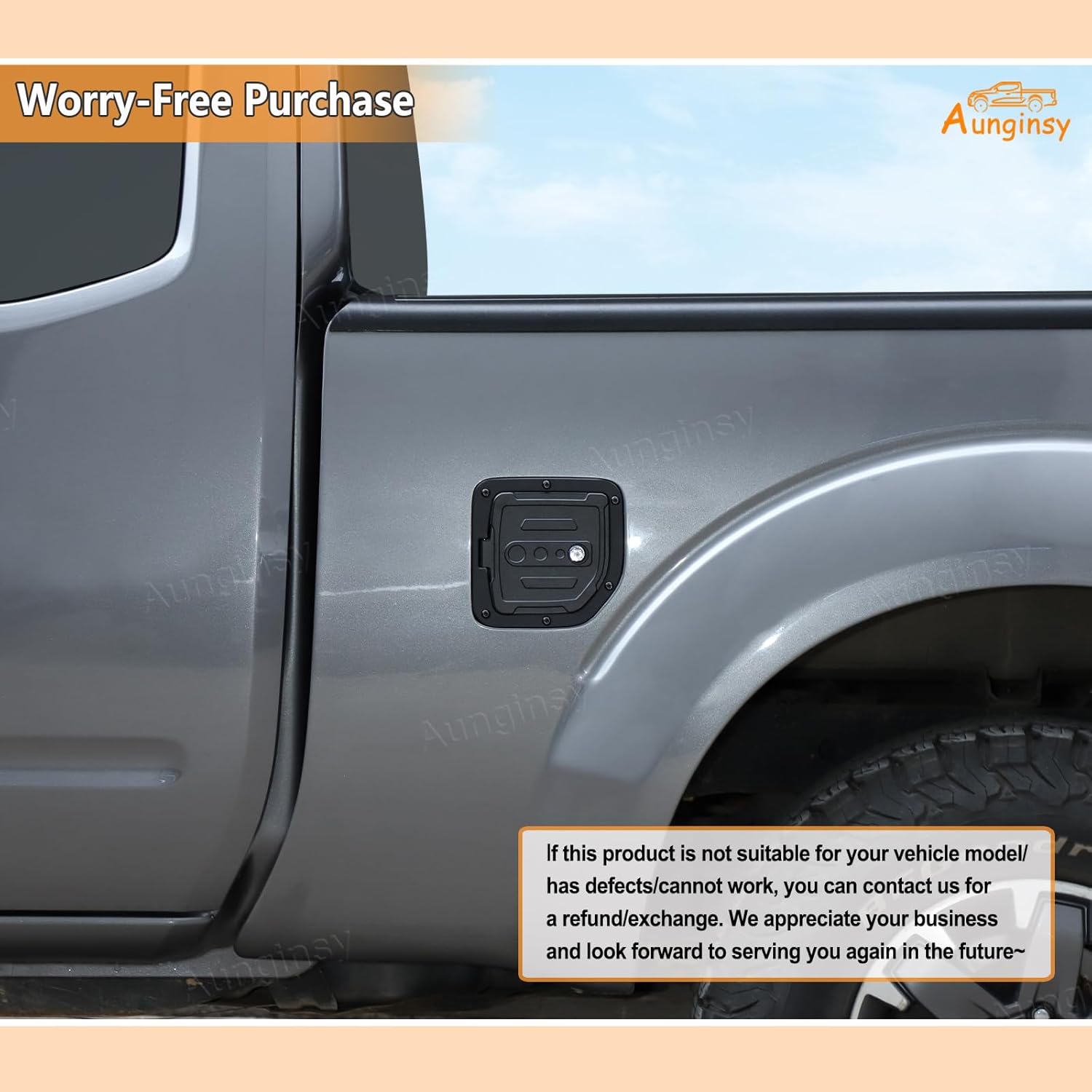 Car Fuel Tank Cap Replacement Anti-theft Lock Cap Compatible with Nissan Frontier 2009-2017 Accessories, Car Door Gas Caps Tank Trim Cover Fuel Filler Protector with Key/Lock, Only Fit 2-Door Version