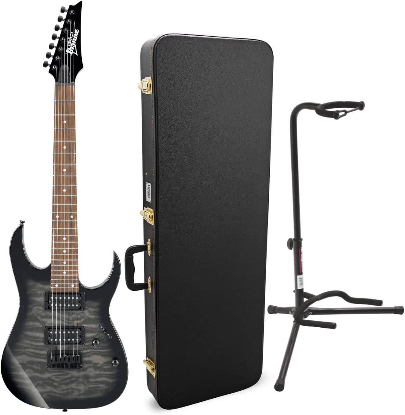 Ibanez GRG 7 String Solid-Body Electric Guitar with Knox Guitar Cable and Guitar Stand (3 Items)