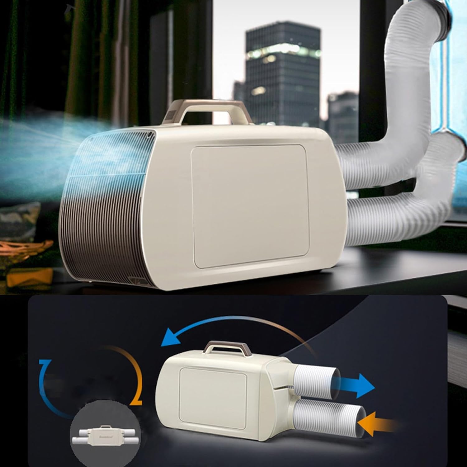 5400 BTU Portable Camping Air Conditioner and Heater 3 Wind Speed Adjustment Bluetooth Speaker Drainage-free Cooling AC for Home Outdoor Tent(220v)