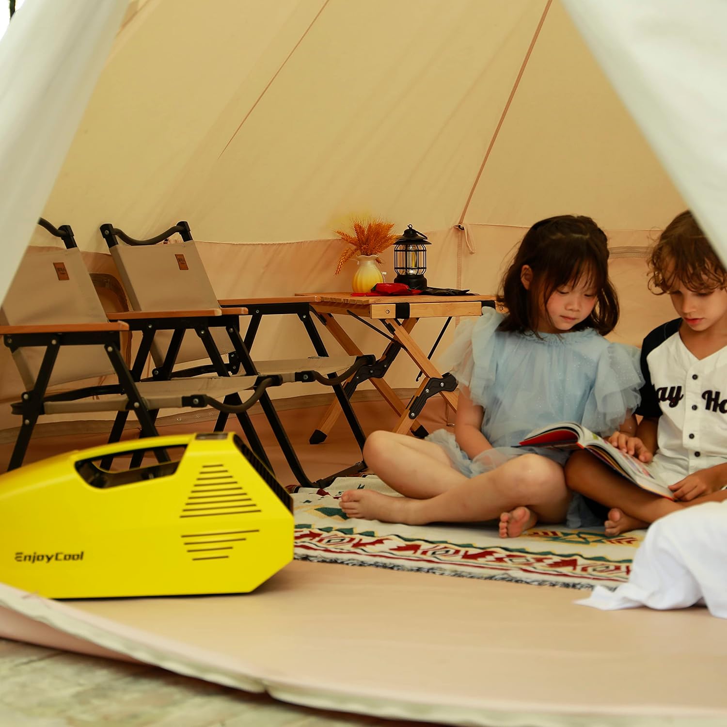 Portable Rotary Mini Air Conditioner,10' Cooling Down,Trucks & Solar Panel Charging,Perfect for Outdoor Events, Traveling, Car Camping,Yellow