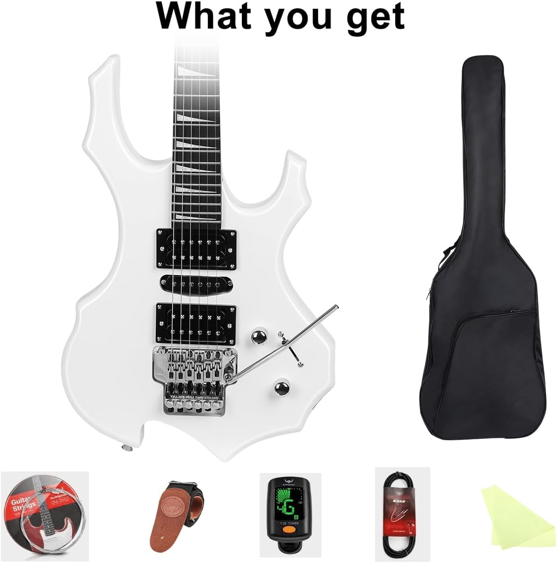 Electric Guitar Kit Flame Design with Rosewood Fretboard, Tremolo Bridge, HSH Pickups – Perfect for Beginners & Pros Solid Body Guitar MS200 (White)
