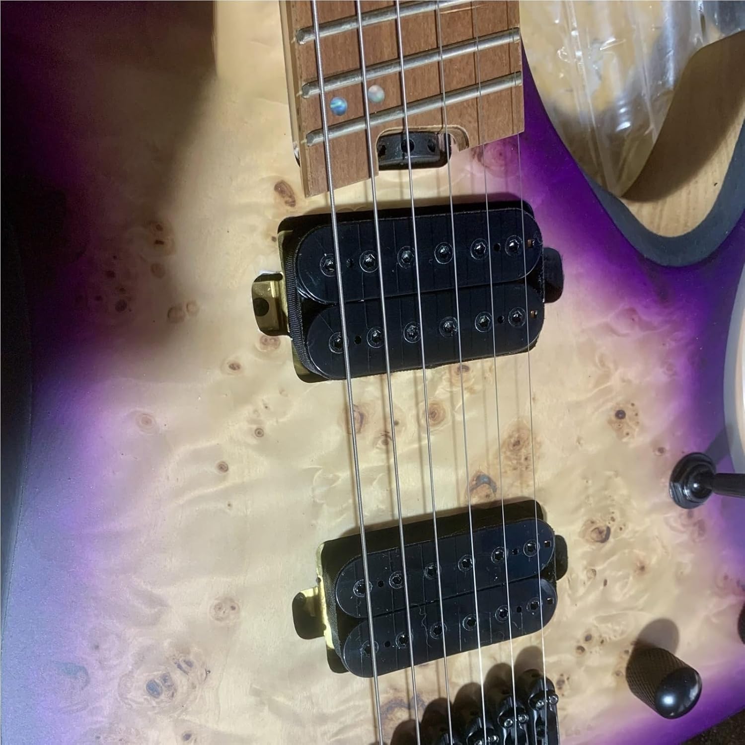 Beginner Electric Guitar Kits Purple Headless Guitar Fan Shaped Frets Solid Wood