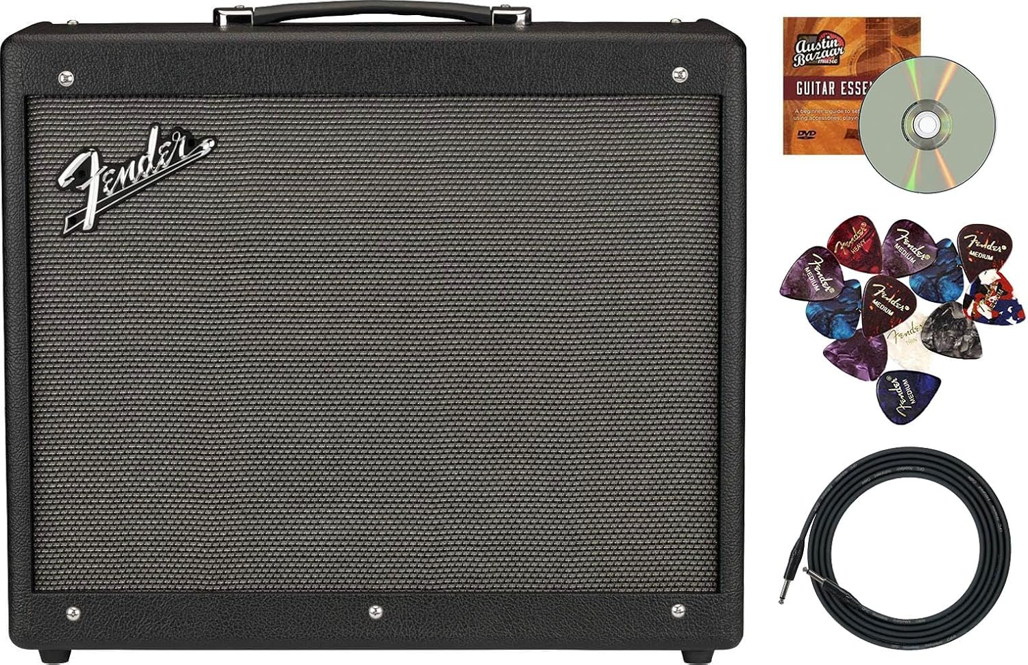 Fender Mustang GTX 100 1x12 100-Watts Guitar Combo Amplifier Bundle with Cable, Austin Bazaar Exclusive 12-Pack Picks, and Instructional DVD