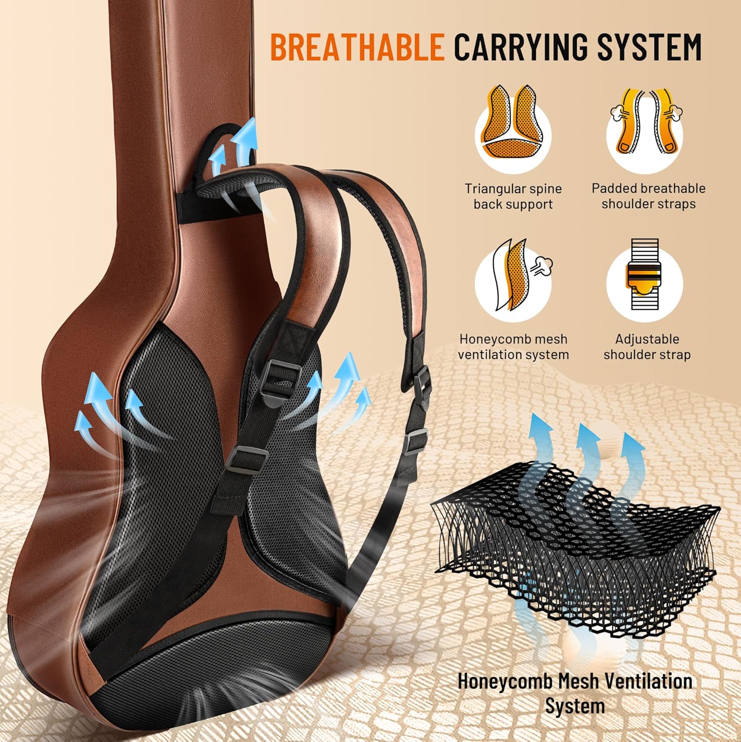 CAHAYA Guitar Case Acoustic Bag - 0.8in Thick Padding Guitar Gig Bag Waterproof PU Design for Easy Cleaning Fits 40 41 42in Acoustic Guitars Travel Acoustic Case with Adjustable Shoulder Straps