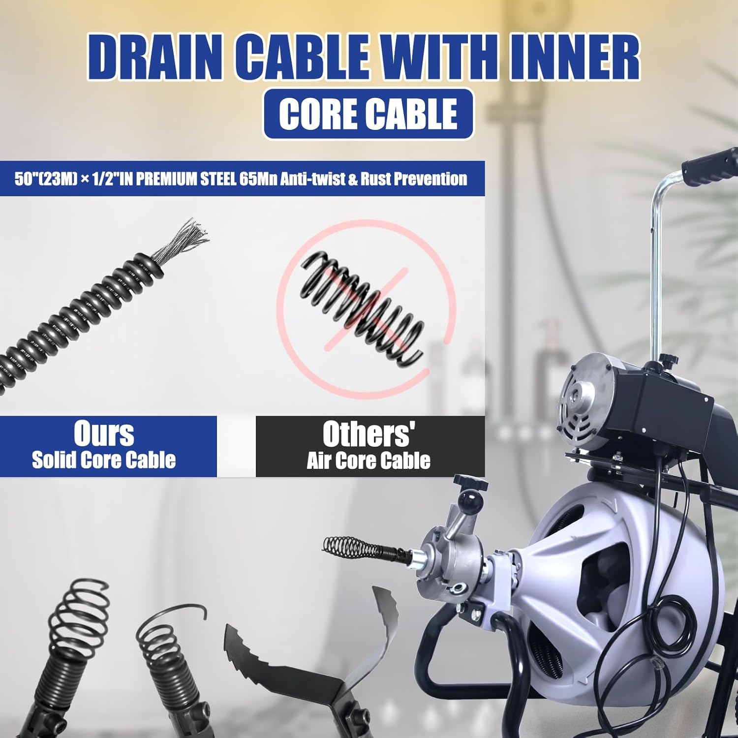 Pro-Grade Drain Cleaner Machine 100ft x 1/2