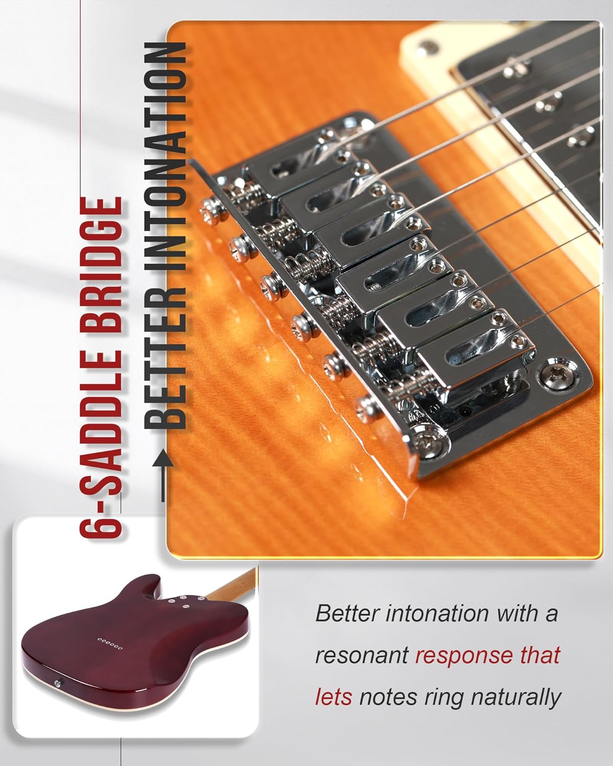 AKLOT Modern TL Electric Guitar – Dual Humbucker with Coil Split, Roasted Maple Neck & Flame Maple Top, Locking Tuners, Beginner & Intermediate Guitar, Inferno Burst