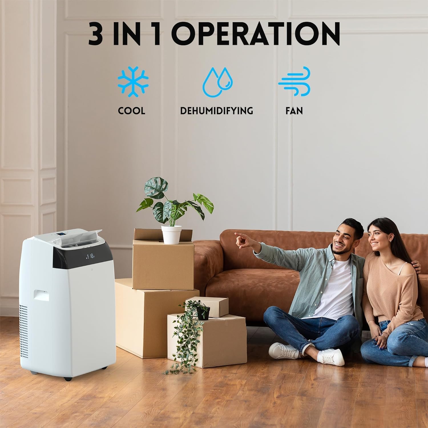 12,000BTU Cooling Portable Air Conditioners, Dual Motor Floor AC Unit with Fan & Dehumidifier, Sleep Mode 51db, 24H Timer, Indoor Standing AC Unit with Remote Control for Room Up to 550 Sq. Ft