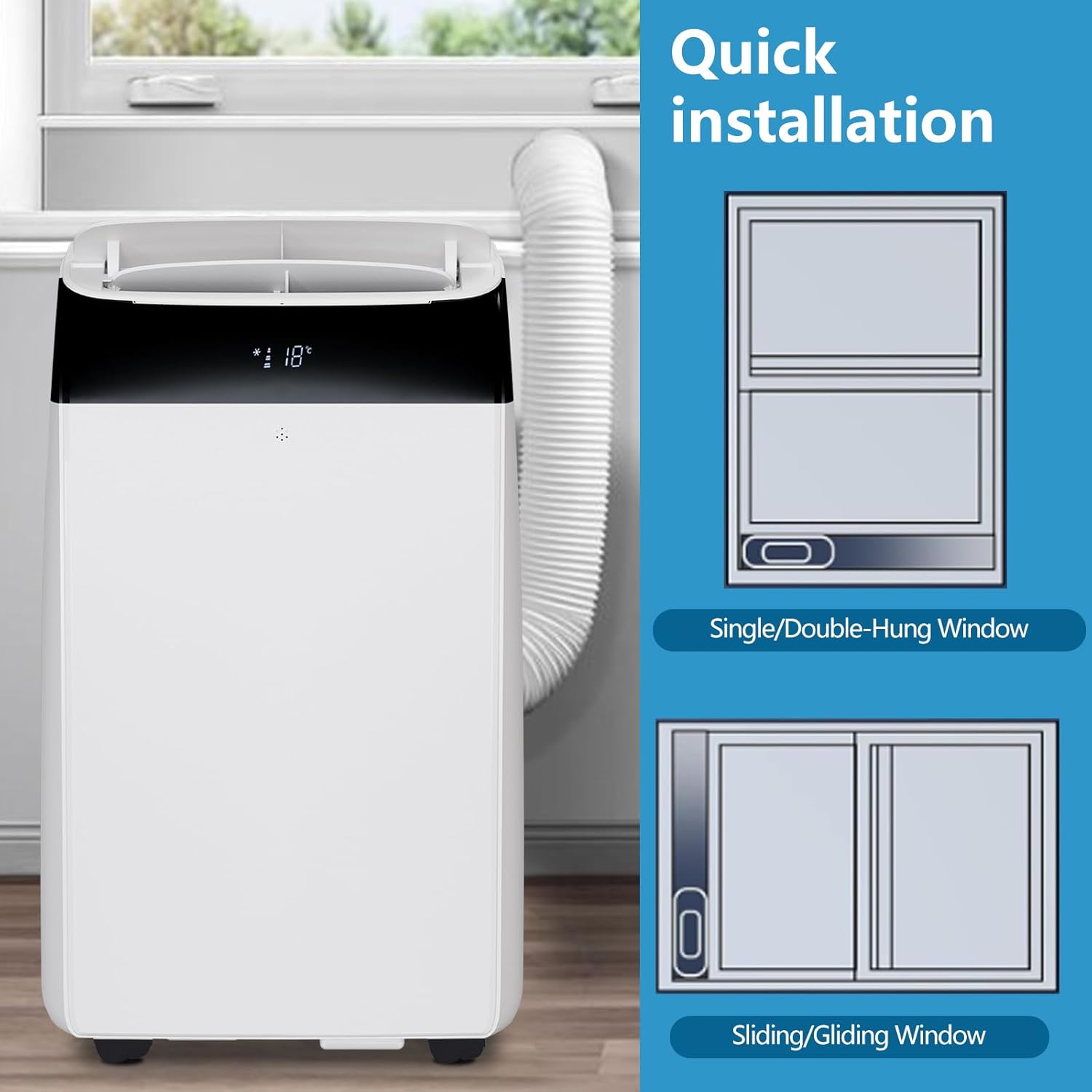 Portable Air Conditioner 14,000 BTU 3-In-1 Powerful AC Units Cools Up to 750 Sq.Ft, Smart Room Air Conditioning with Remote Control and 24H Timer, Standing Air Conditioner for Indoor Large Room
