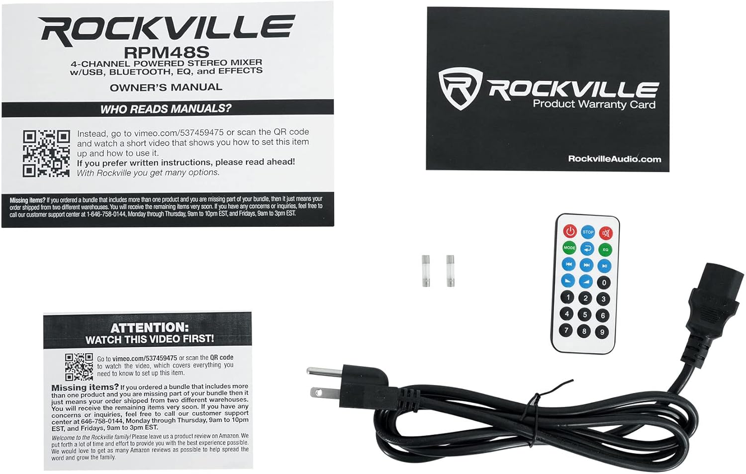 Rockville RPM48S 2000W Powered 4 Channel Mixer/Stereo Amplifier, Bluetooth, 3-Band EQ, USB/SD Inputs, for DJs and Live Events