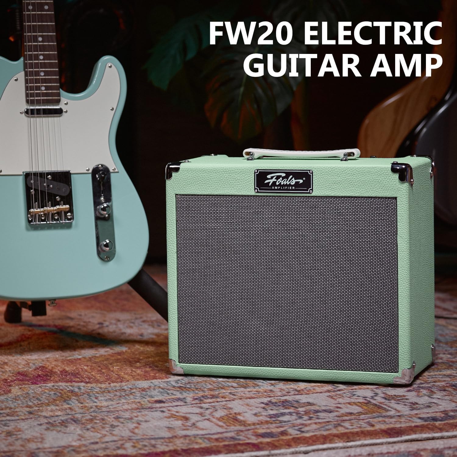 FOALS FW20 20W Electric Guitar Practice Amp, Dual-Channel Clean/Drive Combo Amplifier with Bluetooth, Headphone Output & 8-Inch Speaker (Green)