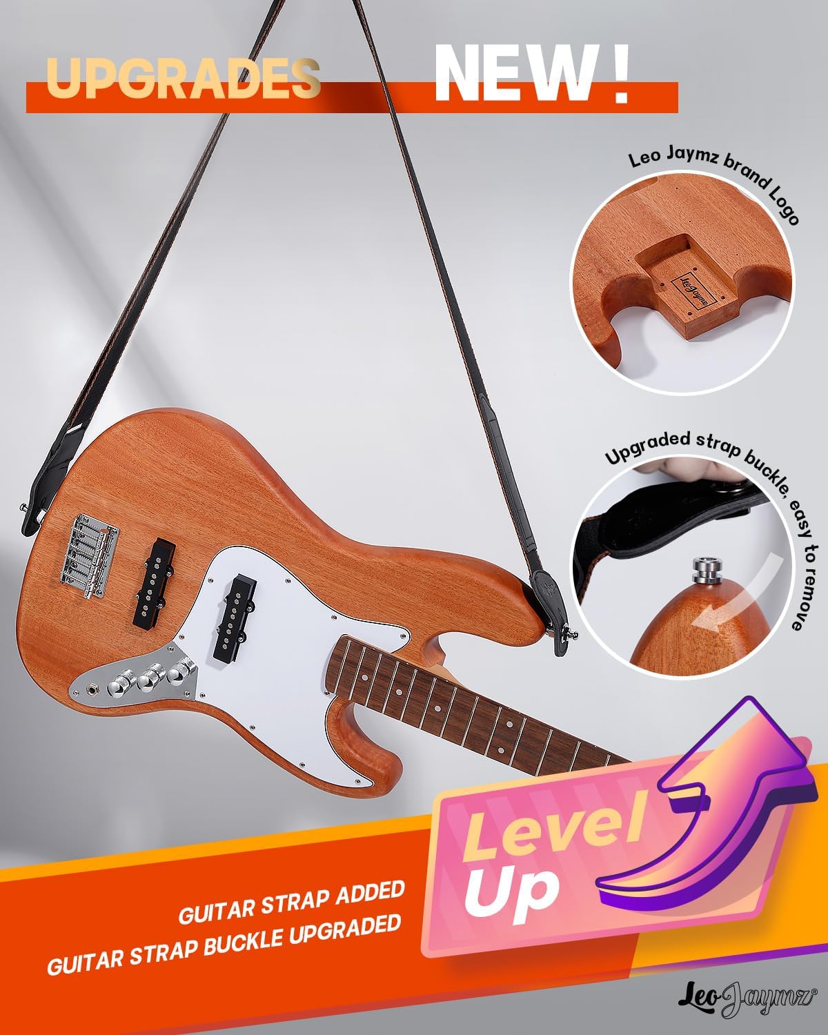 Leo Jaymz DIY Electric Bass Guitar Kits - Mahogany Body, Roasted Maple Neck and Laurel Wood Fingerboard - Fully Components Included (JB)
