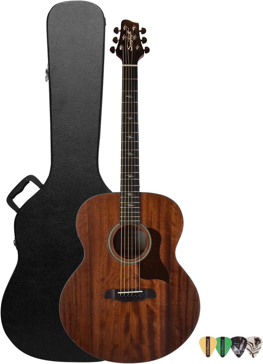 Sawtooth Mahogany Series Solid Mahogany Top Acoustic-Electric Jumbo Guitar with Hard Case & Pick Sampler