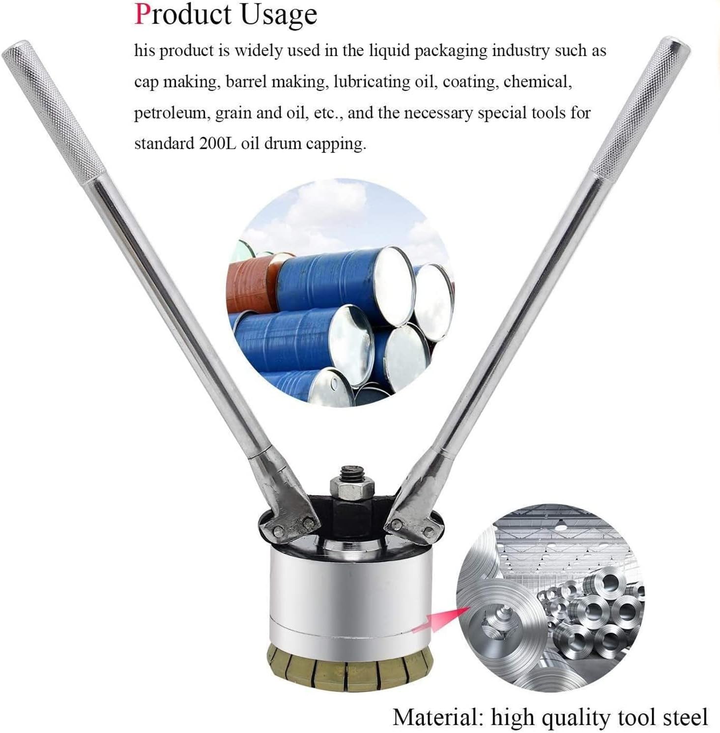 200l /53 Gallon Drum Cap Seal Barrel Crimping Tool, 35mm&70mm Crimper Sealer, Manual Oil Barrel Sealing Machine, Drum Sealing Pliers, Used in Liquid Packaging Industries,oneset