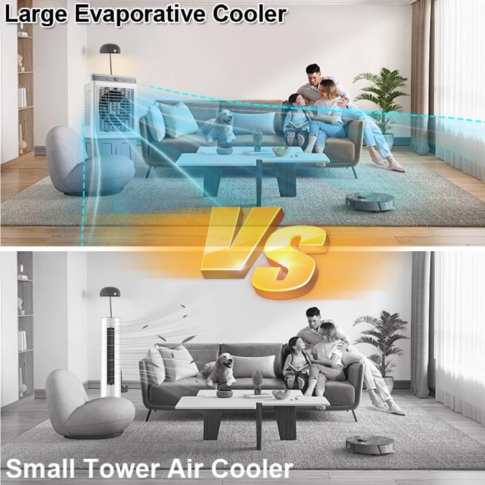 3-in-1 Evaporative Air Cooler, 9 Gal Water Tank Outdoor Air Conditioner, 120° Oscillation Swamp Cooler, 32inch Portable Cooling Fan For Indoor＆Outdoor