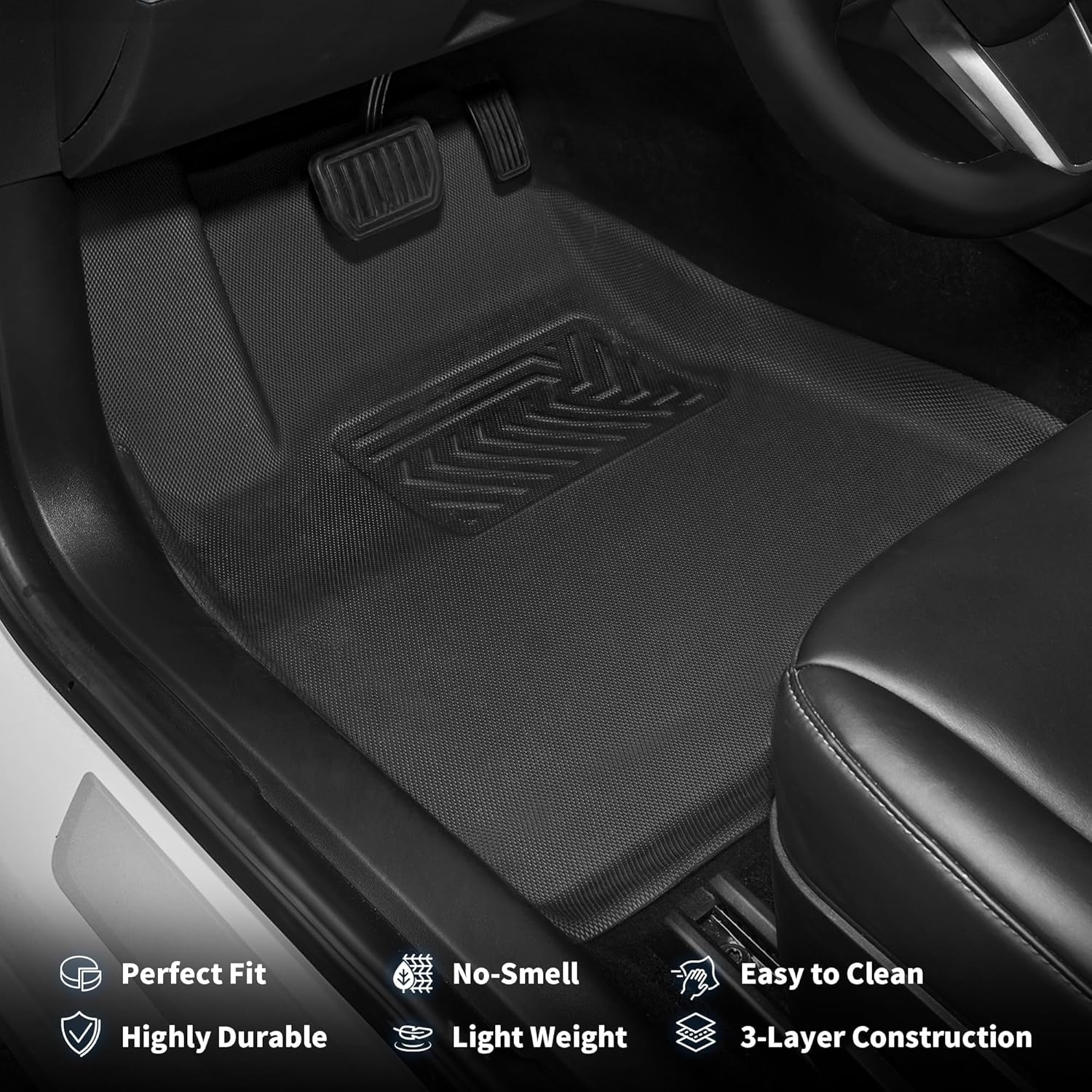OEDRO Floor Mats Fit for Tesla Model Y 2025-2020 7-Seat, All Weather Protection Car Mats TPE Cargo Liner Floor Mats and Cargo Trunk Mats Accessories Full Complete Set
