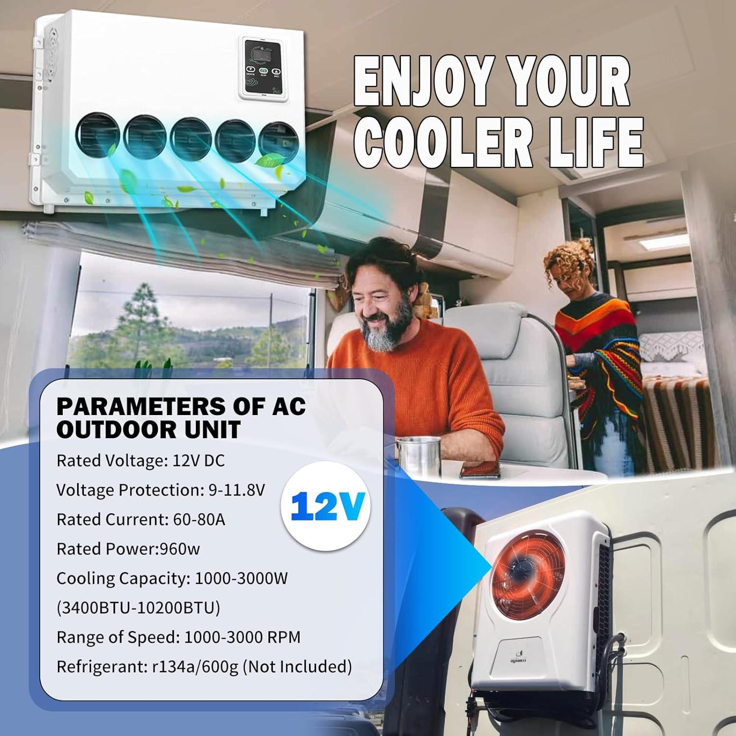 12V Air Conditioner 11,000 BTU, 12 Volt DC Air Conditioner for Truck Parking Split Electric AC Unit, Quiet A/C Inverter Cooling Cost-effective for Semi-Truck, Trailer, Camper, Crane Loader Excavator