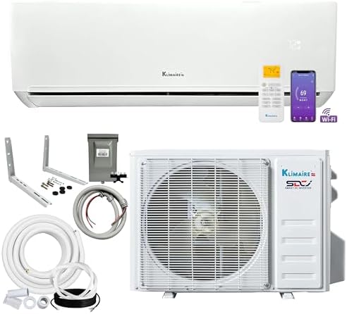 Klimaire 12,000 BTU 23 SEER2 Wall Mounted Ductless Mini Split Inverter A/C Heat Pump System w/ 16’ Installation Kit & Wall Mounting Bracket 230V