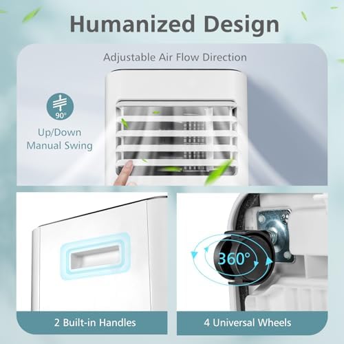 LDAILY Portable Air Conditioners, 10000BTU Quiet AC Unit with Cooling Fan & Dehumidifier, 2 Adjustable Speed, 1-24 Timer, Sleep Mode, Remote, 3 in 1 AC Unit for Bedroom, Home, up to 350 Sq.Ft, White