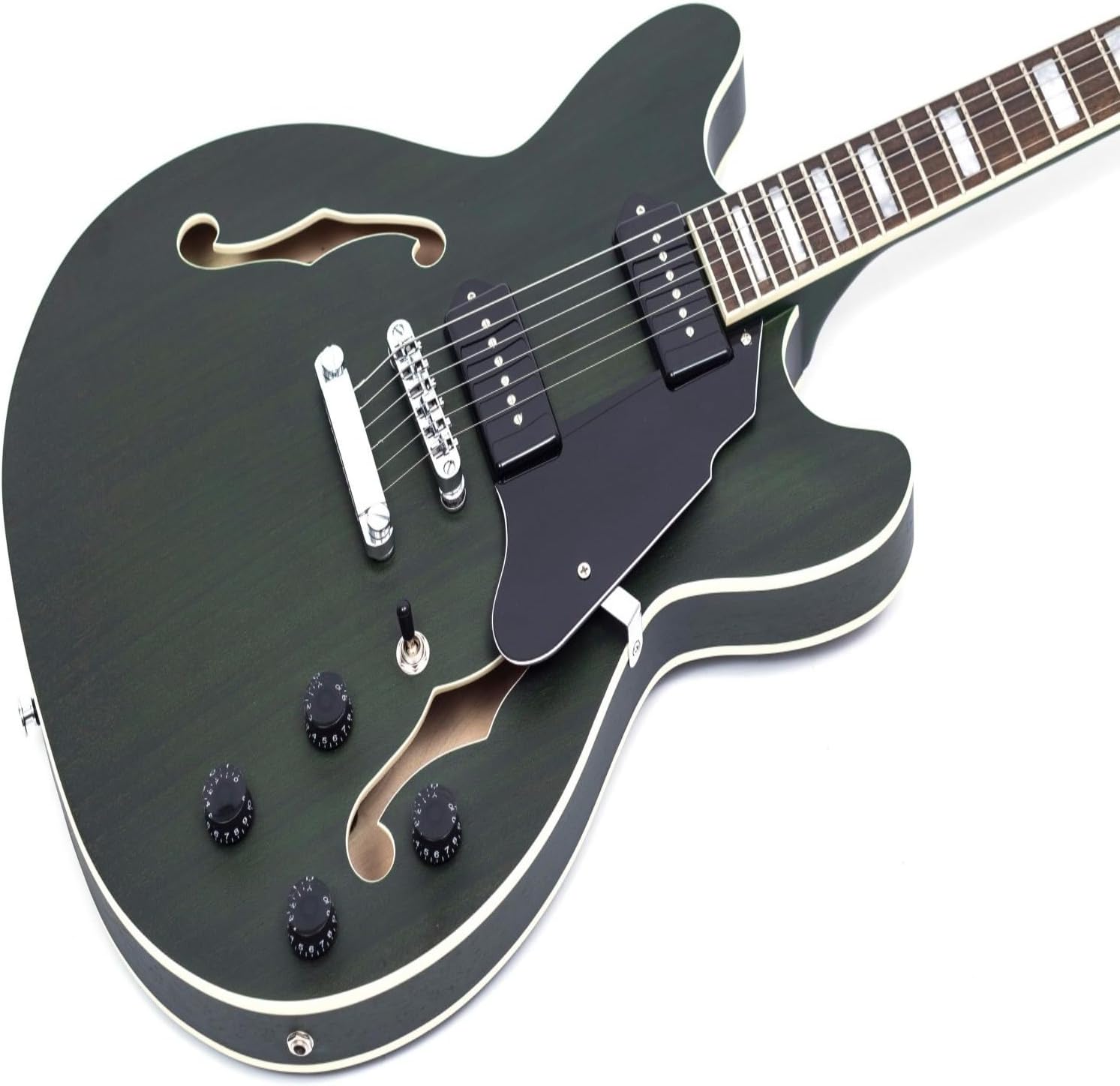 Electric Guitar Semi-Hollow Body Guitar Matte Finished ，Dual Coil Humbuck pickup， RD-100 Jazz Guitar with F-Hole,Maple neck,humbucker Pickups (GT335-04-green)