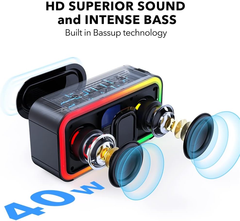 40W Output Power Speaker with Class D Amplifier Excellent Bass Performace HiFi Speaker, IPX7 Waterproof