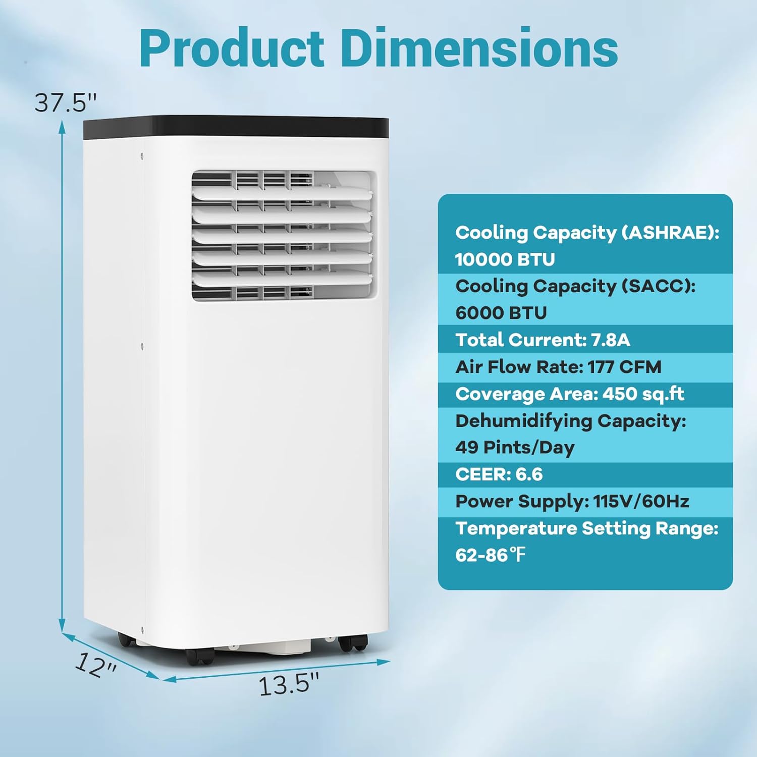 DORTALA Portable Air Conditioner 10000 BTU, 3-in-1 Portable AC with Remote Control, Dehumidifier, 24H Timer, Window Kit for 450 Sq.FT Apartment, Bedroom