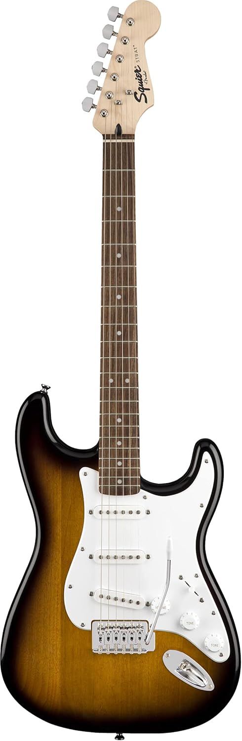 Fender Squier Stratocaster Electric Guitar Pack, Brown Sunburst, with Gig Bag, Frontman 10G, and accessories