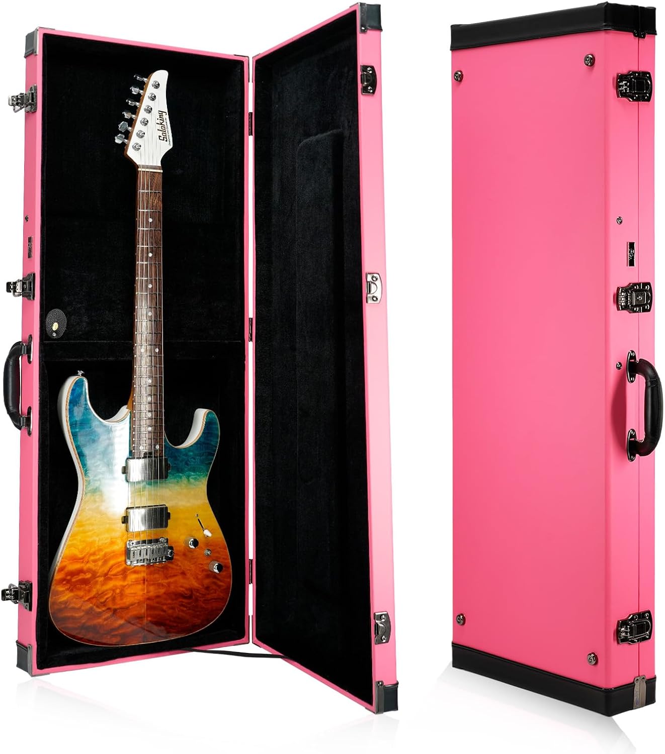 Rm Electric Guitar Hard Shell Case - Portable Square Hardshell for Standard Electric Guitar, Fits Fender Strat/Tele Style (Pink)