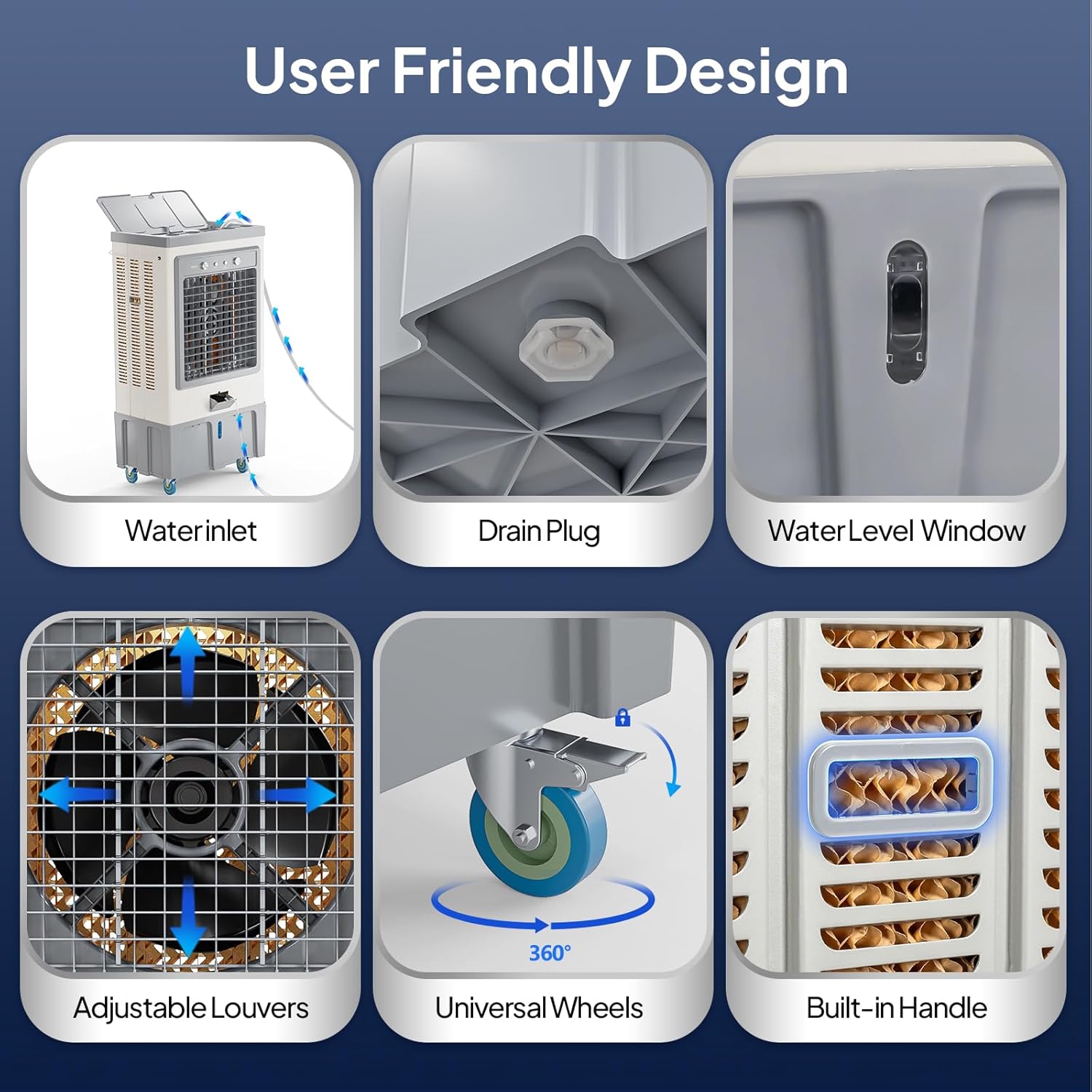 ROVSUN 34.3Gal/130L Commercial Swamp Cooler, 9000CFM Powerful Evaporative Air Cooler, 500W Strong Motor, 3 Speeds, 4 Ice Packs, 3-IN-1 Humidifying Cooling Fan for Shop, Factory, Garage