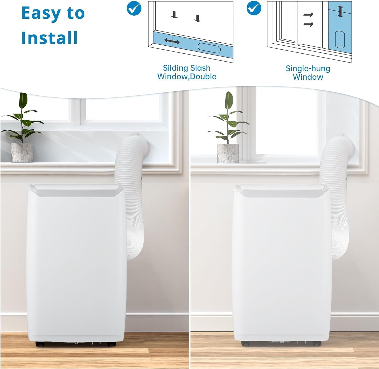 12000 BTU Room Portable Air Conditioner - Powerful & Efficient Cooling with LED Touch Panel & Remote, R32 Eco-Friendly Refrigerant, Quiet AC Operation, Easy Mobility with 4-Directional