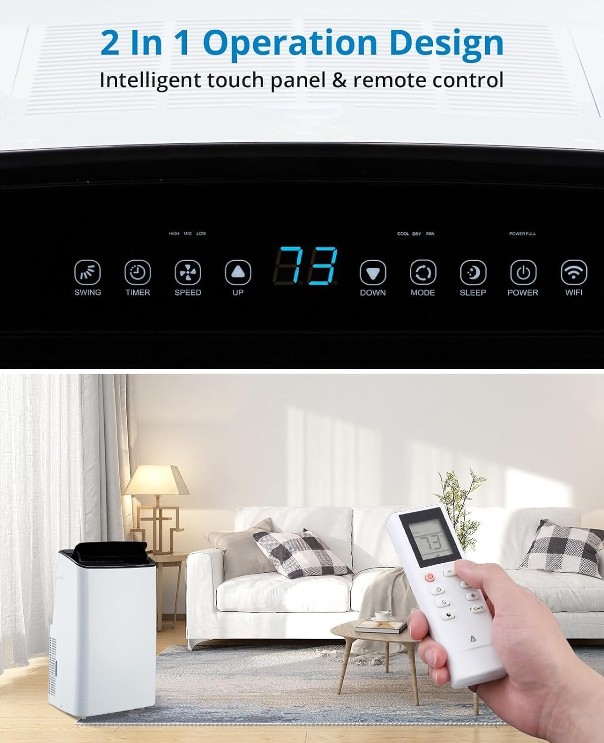 14,000 BTU Inverter Air Conditioner for Rooms up to 750 Sq. Ft, 3-in-1 Portable AC Unit, Cooler, Dehumidifier & Fan, Sleep Mode 53dB, with Window Kit & Remote Control