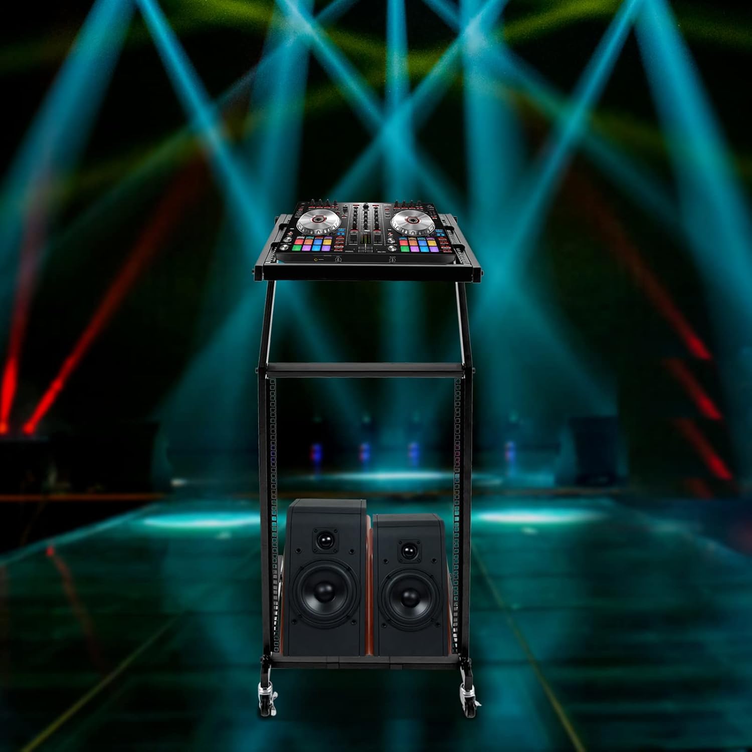 16U Rack Mount, Mixer Case Stand, Studio Equipment Cart, Stage Amp DJ Rolling Suitable for Performance Stages, Weddings, Concert Venues to Place Amplifiers, Processors, Keyboards