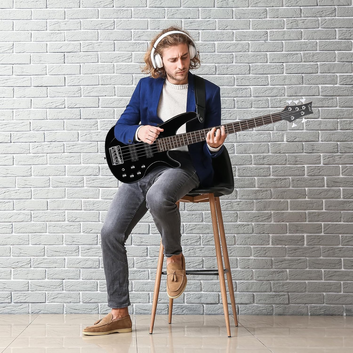 Ktaxon 5 String Electric Bass Guitar, Full Size Standard Right Handed Rosewood Fretboard Bass Kit with Gig Bag Strap Cable Wrench Tool (Upgraded Black)