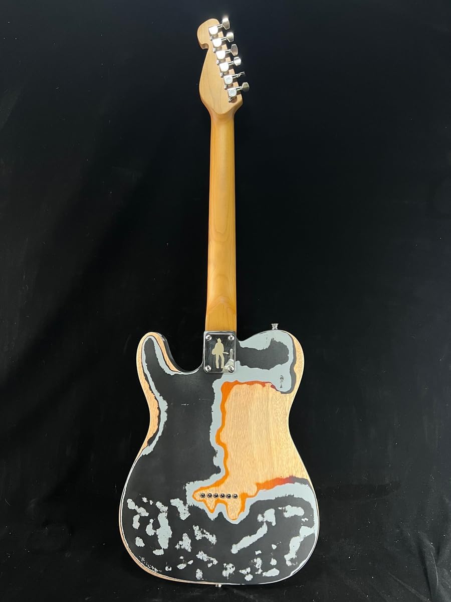 6 Strings Road Worn Black Over 3 Tone Sunburst Distressed Electric Guitar Alder Body, Maple Neck 3 Saddle Bridge, Black Pickguard