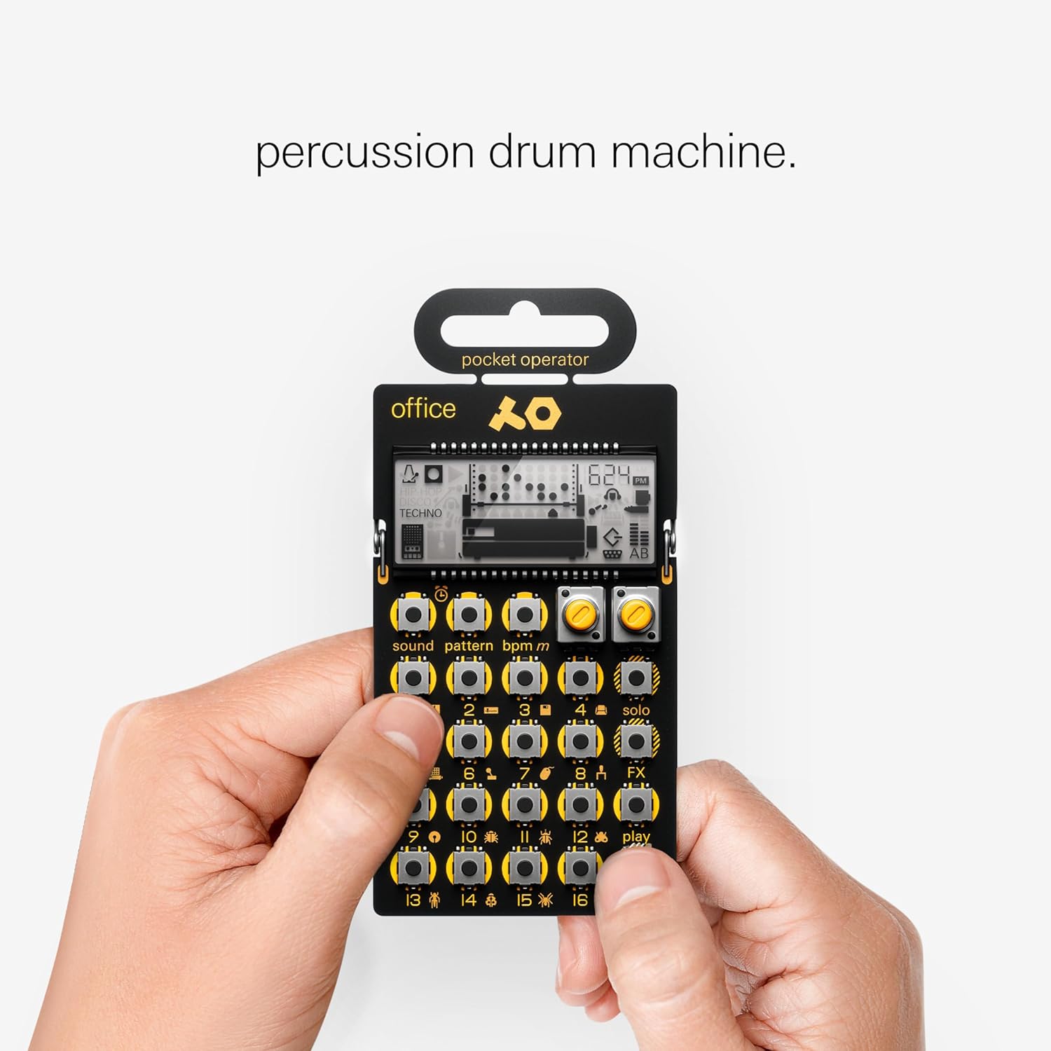 teenage engineering pocket operator PO-24 office, noise percussion drum machine and sequencer, with parameter locks, solo functionality and punch-in effects