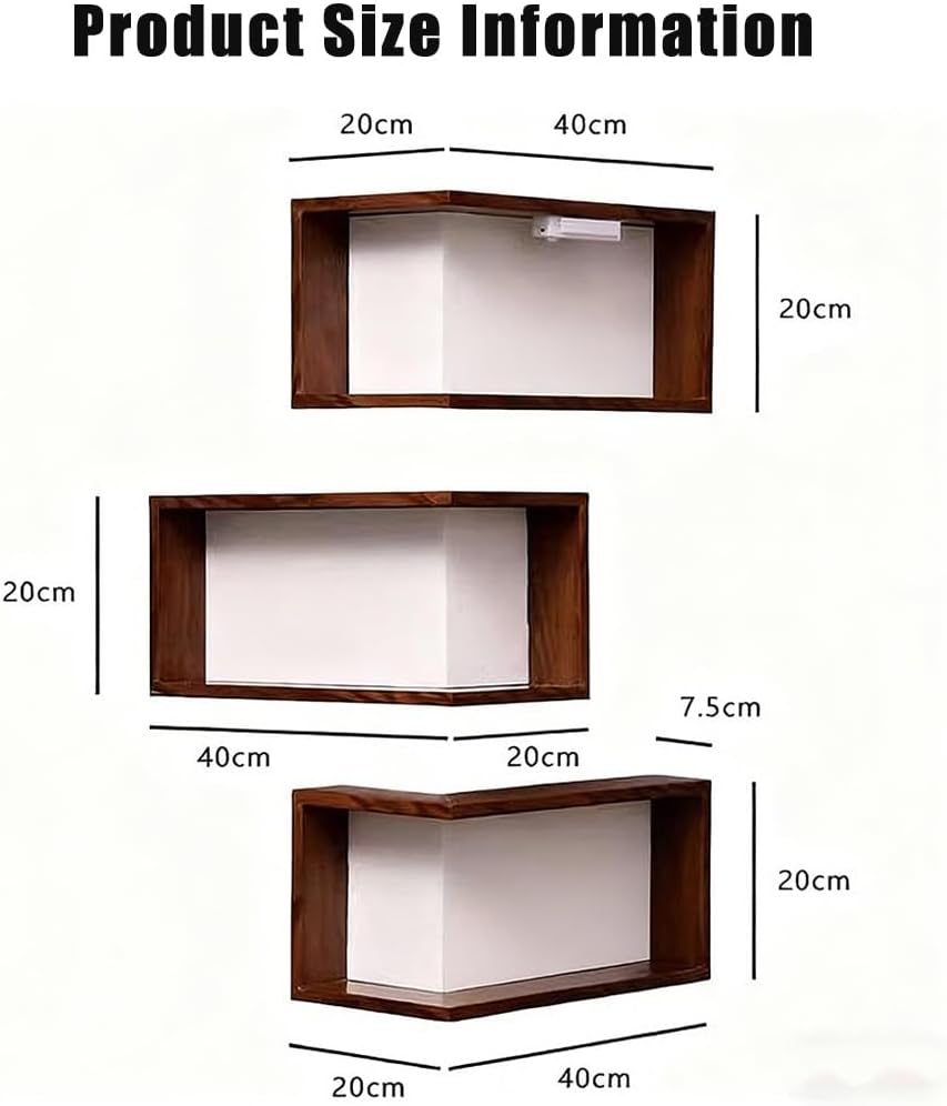 Smart Corner Shelves That Light up Your Space, Illuminated Corner Shelf, Wooden Wall-Mounted Display, Space-Saving，Floating Storage Shelves, for Figurines and Collectibles(3pc-(with Light*6))