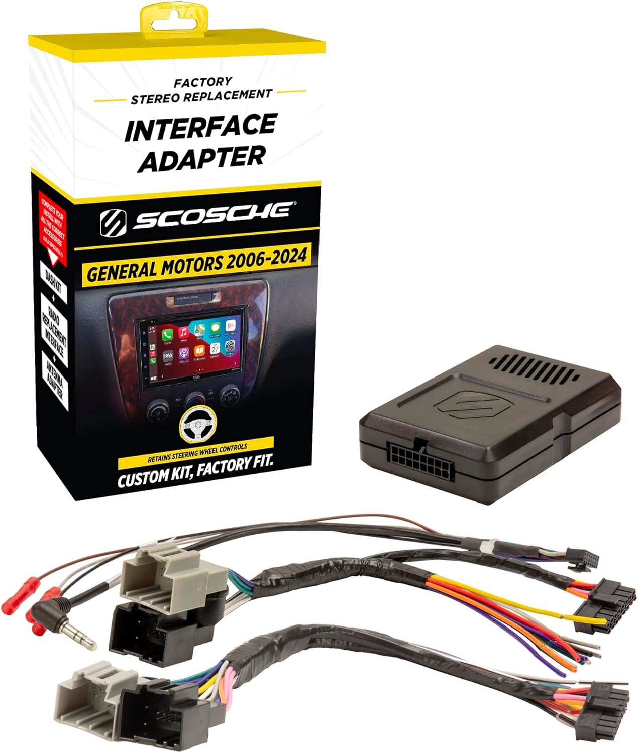 Scosche GM3000SW Factory Stereo Replacement Interface Adapter, Compatible with Select 2004-24 GM Vehicles with GM LAN Radio, Car Radio Wiring Harness, Retain Steering Wheel Control & OEM Amplifier