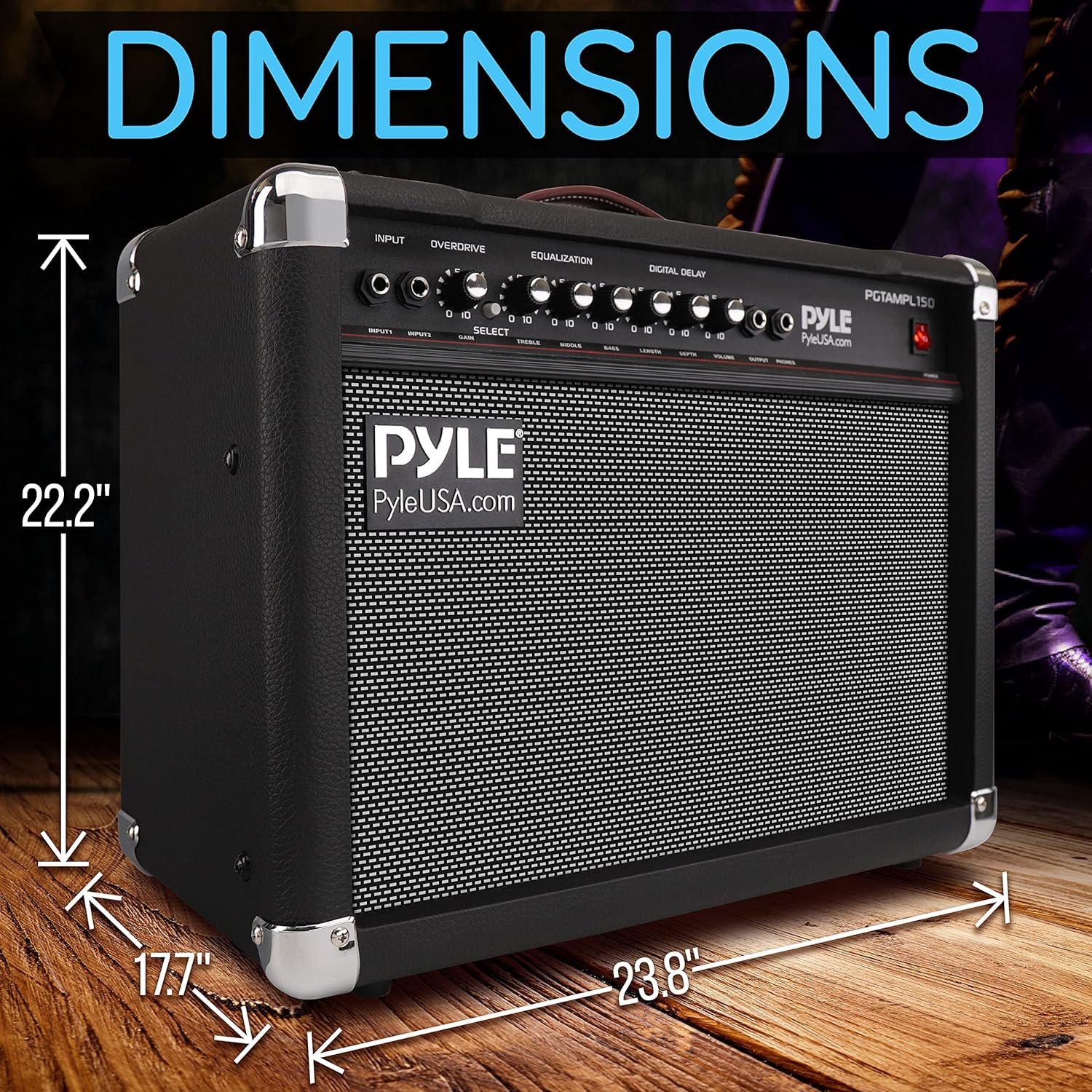 PyleUsa Portable Electric Guitar Amplifier,40 Watt Power,Two 6” & 8” High-Definition Speaker Cones, Bass, Dual Inputs, Overdrive,Digital Delay, Amp Control Volume, EQ for Beginner and Advance Practice