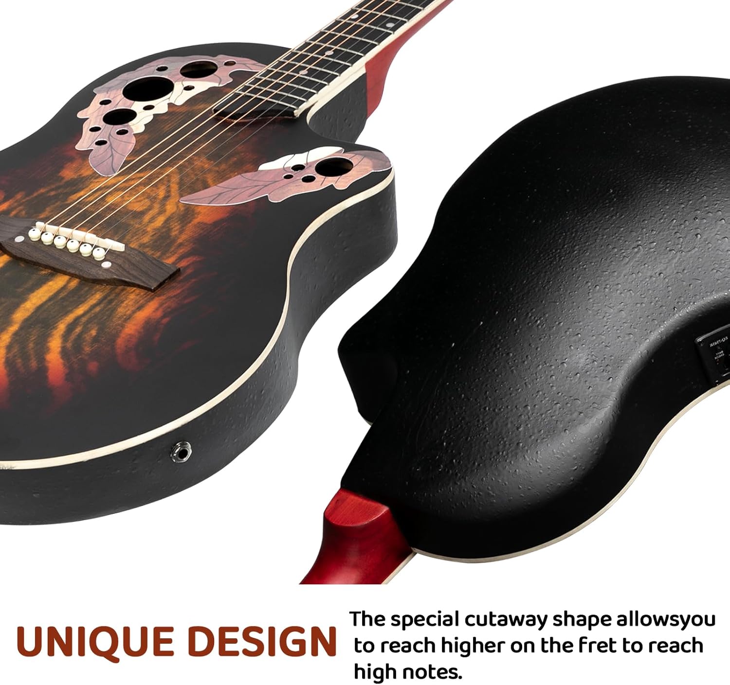 Ktaxon 41in Acoustic-Electric Guitar, 6 String Cutaway Guitar with EQ-7545R Bass Preamp with Four-Band EQ, Unique Round-back Design, Fantastic Touch, Accurate Tune and Unmatched Sound (Sunset)