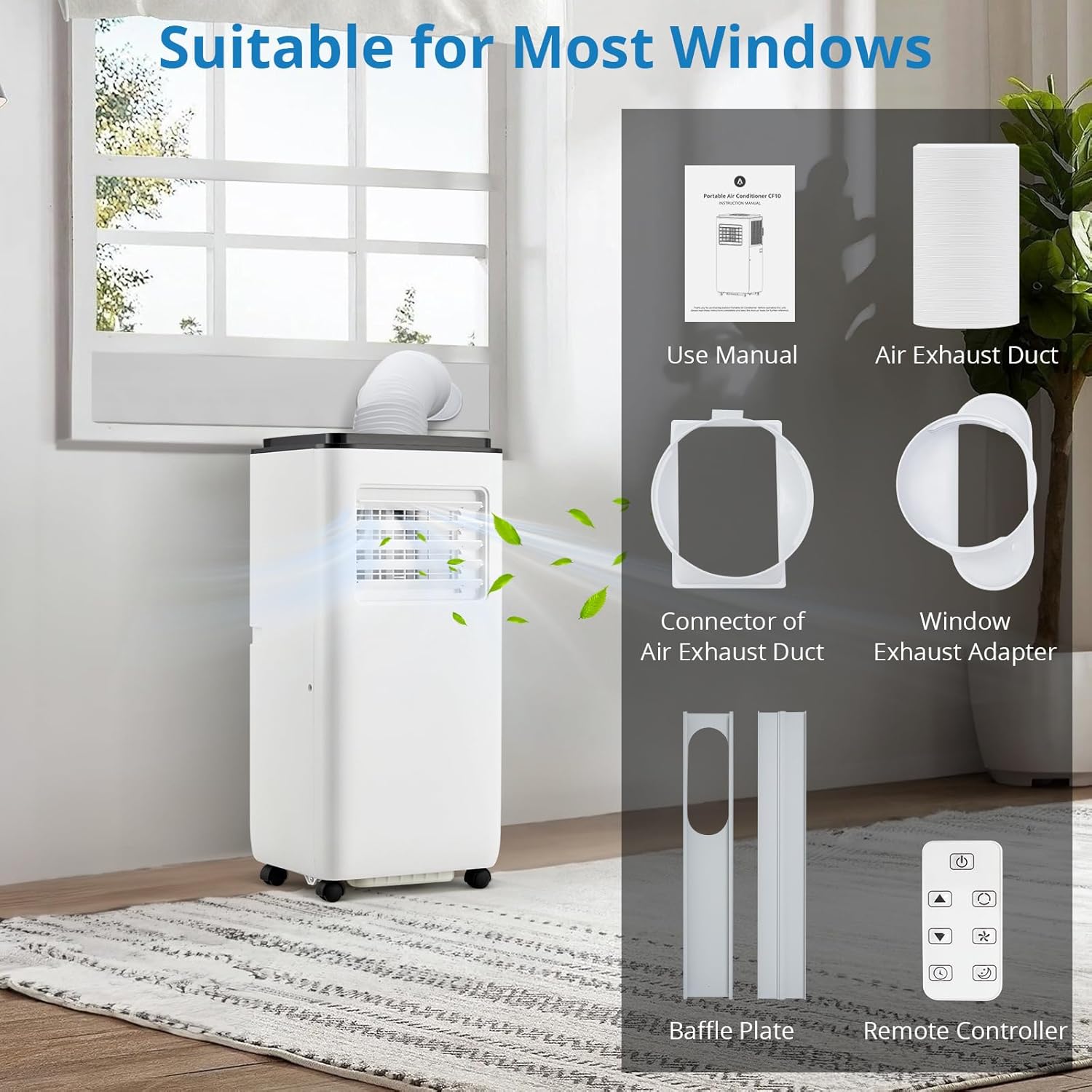 10,000 BTU Portable Air Conditioners, 2025 Upgraded Portable AC Unit Up to 350 Sq.Ft, Quiet Air Conditioner with Remote Control, Cool, Fan, Dehumidifier, 24H Timer, for Bedroom, Office, Apartments