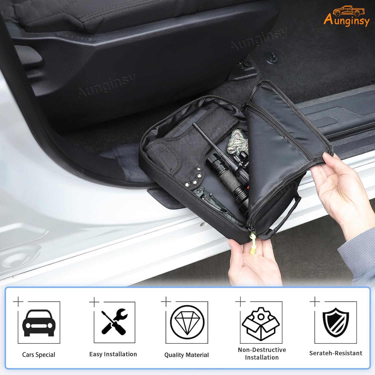 Aunginsy Front Row Under Seat Storage Bag Compatible with Toyota Tundra 2022-2025 Pickup Driver or Passenger Underseat Hidden Organizer Tray Multi-Functional Storage Bag Tool Box Handbag Accessories