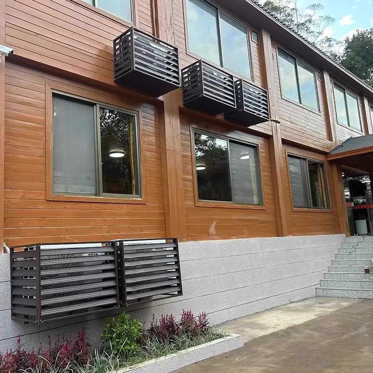 Air Conditioner Cover Aluminum Louvered Frame Flower Shelf Decorative Balcony, For Outside Units Hide Heat Pumps Shelf Plant Storage Weather Resistant(110*80*60cm)