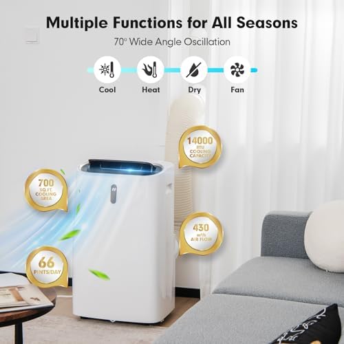 ARLIME 4-in-1 Portable Air Conditioner w/Remote Control, 14000 BTU AC Unit w/Cool, Heat, Fan, Dry & Sleep Mode, 24H Timer, Smart Phone Control, Air Cooler w/Window Kit, Cools Up to 700 sq.ft
