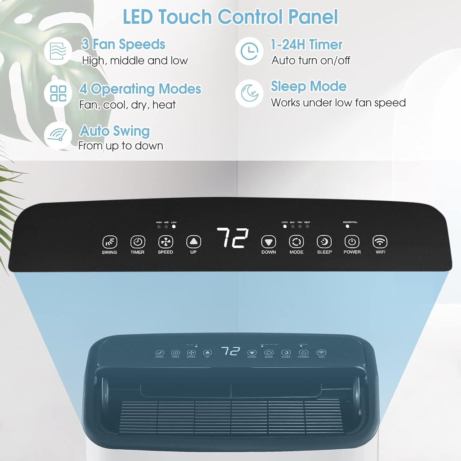 15000 BTU Portable Air Conditioner w/Heating, Dehumidifying, and Auto Swing Functions, APP/Remote Control, 24H Timer, with Window Installation Kit Included, Suitable for Spaces up to 800 Square Feet